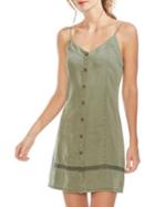 Vince Camuto V-neck Buttoned Tencel Twill Slip Dress