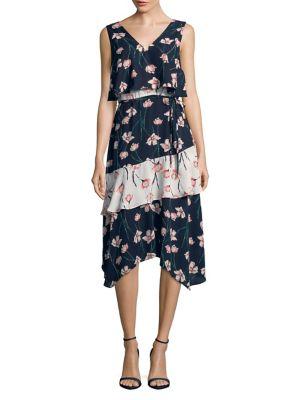 Ivanka Trump Mixed-print Tiered Day Dress
