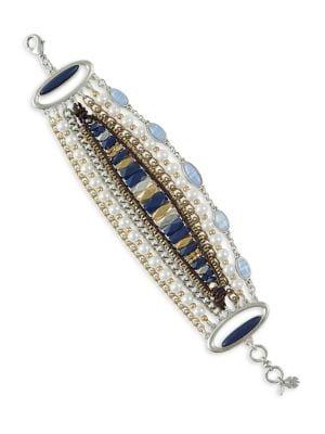Lucky Brand Milagro Indigo Ranch Leather, Faux Pearl & Crystal Drama Strand Bracelet