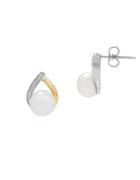Lord & Taylor 8/8mm White Pearl, Diamond, 14k Yellow Gold And Sterling Silver Teardrop Stud Earrings