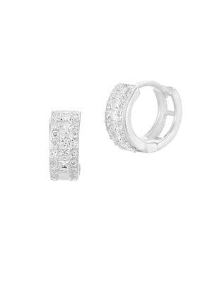 Lord & Taylor Round 925 Sterling Silver & White Crystal Huggie Earrings