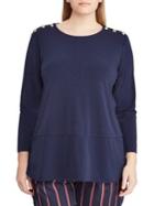 Lauren Ralph Lauren Plus Button Shoulder Three Quarter-sleeve Top