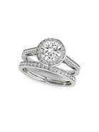 Lord & Taylor Sterling Silver & Swarovski Crystal Halo Engagement Wedding Ring
