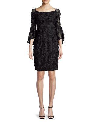 Xscape Bell-sleeve Floral Applique Dress