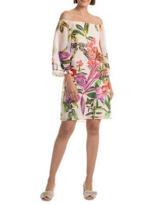 Trina Turk Shangri-la Amaris Silk Off-the-shoulder Shift Dress