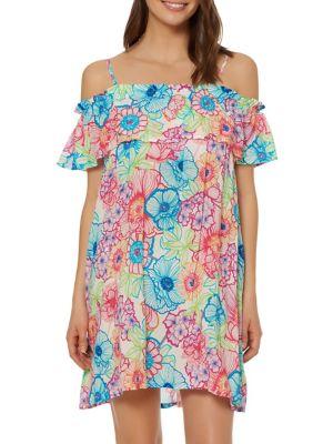 Bleu By Rod Beattie Ruffled Cold-shoulder Cover-up Dress