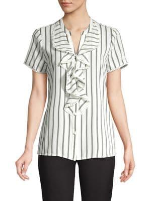 Karl Lagerfeld Paris Striped Ruffle Button Blouse