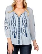Lucky Brand Embroidered Woven Mix Top