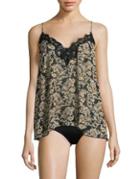 Free People Printed Lace-trimmed Camisole