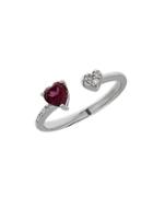 Lord & Taylor Garnet, Sterling Silver And Diamond Heart Open Ring