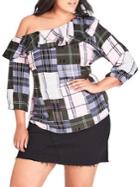 City Chic Plus Elasticized Off-shoulder Check Top