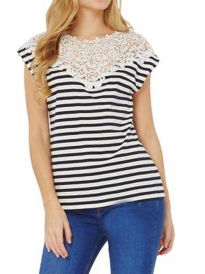 Dorothy Perkins Embellished Lace-yoke Striped Tee
