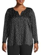 Vince Camuto Plus Polka Dot Long-sleeve Top