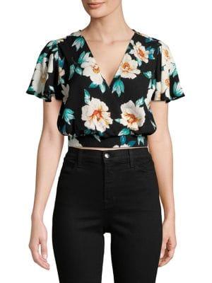 Design Lab Cropped Tropical Tie Back Top
