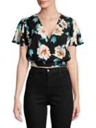 Design Lab Cropped Tropical Tie Back Top