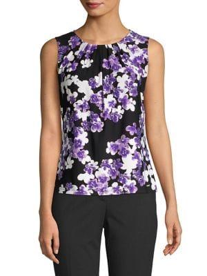 Calvin Klein Petite Floral Pleated Neck Blouse