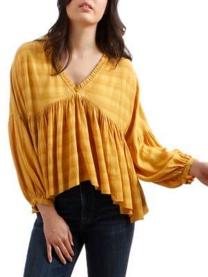 Lucky Brand Puffed-sleeve Ruffled Top