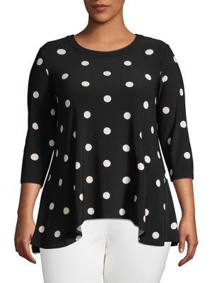 Anne Klein Plus Polka-dot Sharkbite-hem Top