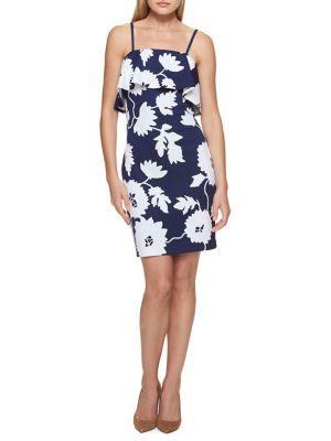 Guess Floral Printed Ruffle Trim Dress