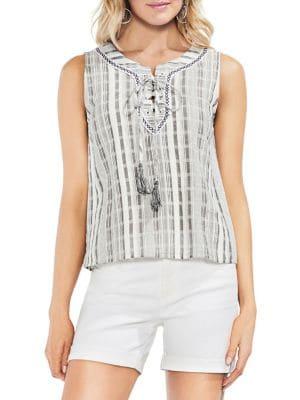 Vince Camuto Sleeveless Lace-up Jacquard Blouse