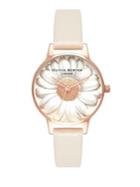 Olivia Burton 3d Daisy Stainless Steel And Leather-strap Watch