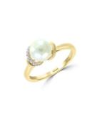 Effy 14k Yellow Gold, 7.5mm White Pearl & Diamond Solitaire Ring