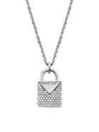 Michael Kors Sterling Silver & Crystal Padlock Pendant Necklace
