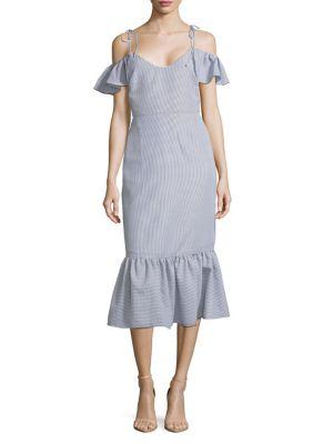 Wayf Frilled Cold-shoulder Midi Dress