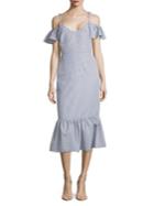 Wayf Frilled Cold-shoulder Midi Dress