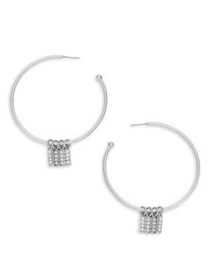 Design Lab Silvertone And Pave Glass Stone Hoop Earrings