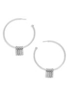 Design Lab Silvertone And Pave Glass Stone Hoop Earrings