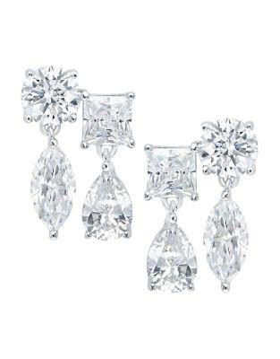 Crislu Celebration Crystal, Sterling Silver And Pure Platinum Multi-shape Drop Earrings