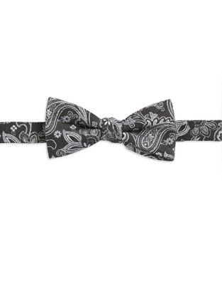 Black Brown Patterned Silk And Linen Bow Tie
