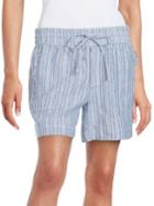 Lord & Taylor Petite Chambray Striped Linen Shorts