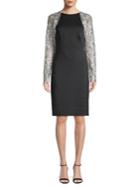 Tadashi Shoji Embroidered Mesh Sleeve Sheath Dress