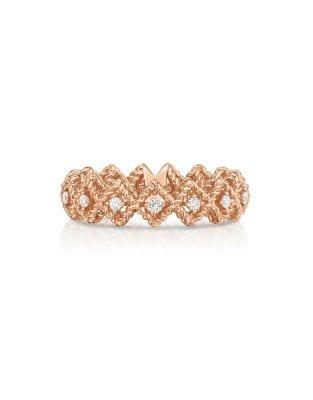 Roberto Coin New Barocco 0.21 Tcw Diamond And 18k Rose Gold Bar Ring
