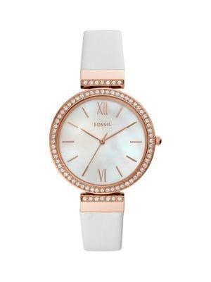 Fossil Madeline Stainless Steel, Crystal & Leather-strap 3-hand Watch