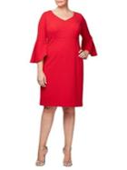 Alex Evenings Plus Asymmetric Bell-sleeve Sheath Dress
