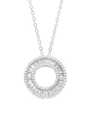 Lord & Taylor 925 Sterling Silver & Crystal Open Circle Pendant Necklace