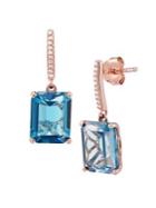 Lord & Taylor 14k Rose Gold, Emerald-cut London Blue Topaz & Diamond Accent Leverback Earrings
