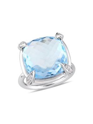 Sonatina 14k White Gold, Blue Topaz & White Sapphire Cocktail Ring