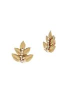 Miriam Haskell Coral Reign Goldtone, Faux Pearl & Crystal Leaf Cluster Clip-on Earrings
