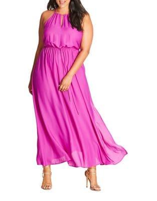 City Chic Plus Solid Drawstring Halter Dress