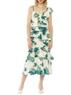 Walter Baker Palm Printed One-shoulder Ruffle Dress