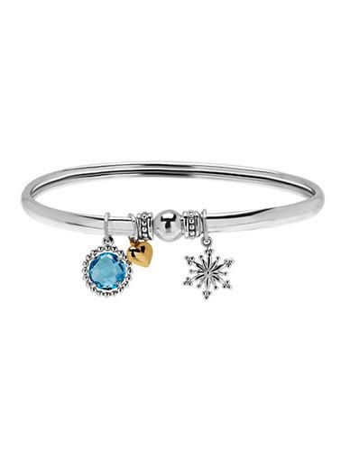 Lord & Taylor Sterling Silver And 14k Yellow Gold Blue Topaz Charm Bangle