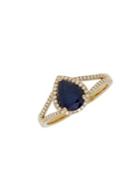 Lord & Taylor 14k Yellow Gold, Sapphire & Diamond Pear Stone Ring
