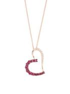Lord & Taylor 14k Rose Gold Diamond And Ruby Heart Pendant Necklace