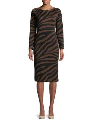 Weekend Max Mara Long Sleeve Zebra-print Sheath Dress
