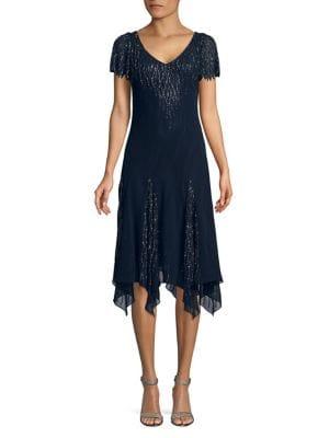 J Kara Plus Beaded Handkerchief Dress