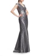 Theia Cap-sleeve V-neck Gown